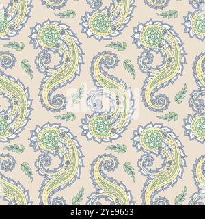 Modèle sans couture avec motifs Paisley sur fond noir Illustration de Vecteur