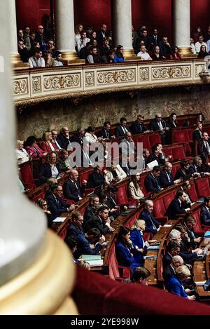 Paris, France. 29 octobre 2024. Antonin Burat/le Pictorium - séance des questions au gouvernement du 29 octobre 2024, à l'Assemblée nationale française - 29/10/2024 - France/Paris - -la France insoumise- le député Berenger Cernon intervient, lors de la séance des questions au gouvernement du 29 octobre 2024, à l'Assemblée nationale française. Crédit : LE PICTORIUM/Alamy Live News Banque D'Images