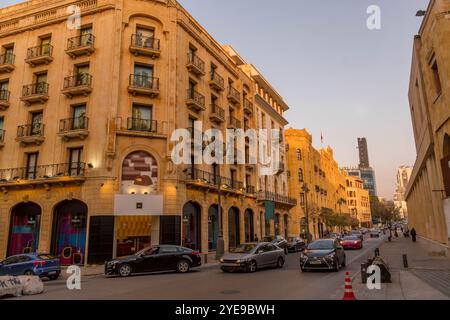 Le centre de Beyrouth, quartier de la rue Maarad, dans la capitale du Liban, avec une belle architecture, un lieu touristique populaire. Banque D'Images