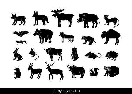 Silhouettes de différents animaux sauvages exposés ensemble mettant en valeur leurs formes uniques Illustration de Vecteur