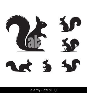 Ensemble de silhouette d'écureuil sur fond blanc Illustration de Vecteur