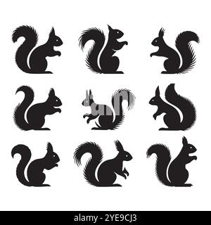 Ensemble de silhouette d'écureuil sur fond blanc Illustration de Vecteur