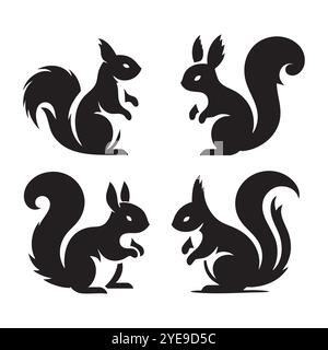 Ensemble de silhouette d'écureuil sur fond blanc Illustration de Vecteur
