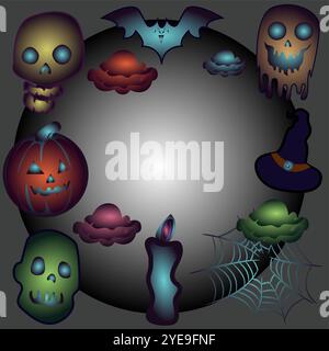 Un fond circulaire foncé avec un effet dégradé prépare le terrain pour cette illustration sur le thème de l'Halloween Illustration de Vecteur