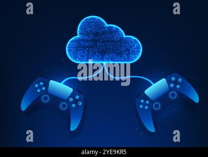 Arrière-plan de la technologie Cloud connecté à une manette de jeu ou Cloud Gaming, une technologie qui vous permet de jouer à des jeux via des serveurs distants dans le centre de données Illustration de Vecteur