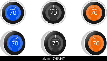 ensemble vectoriel de thermostat, illustration vectorielle de thermostat murale intelligente isolée sur fond blanc Illustration de Vecteur