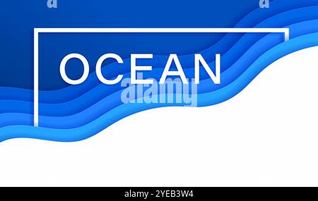 Bannière de vague de mer bleue coupée en papier avec des couches 3D sur fond blanc, affiche vectorielle. Couches découpées ondulées abstraites de papier découpées et gradient de couleur pour fond vide sous-marin ou sous-marin Illustration de Vecteur