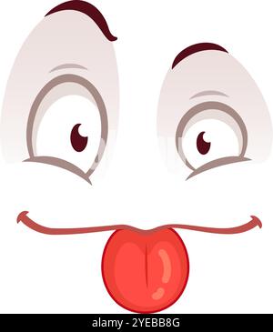 Visage de dessin animé ludique avec une expression stupide, la langue qui sort et les yeux regardant sur le côté, ajoutant humour et joie aux dessins. Parfait pour positif Illustration de Vecteur