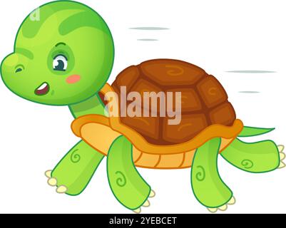 Une tortue de dessin animé déterminée fait des courses heureuses, montrant de la vitesse et de l'énergie. Symbolisant la résilience et la force, il inspire avec une attitude positive Illustration de Vecteur