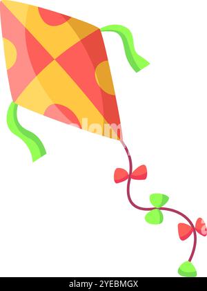 Cerf-volant coloré volant haut dans le ciel avec des rubans coulant, évoquant la joie et la célébration, parfait pour illustrer la liberté et le plaisir en plein air Illustration de Vecteur