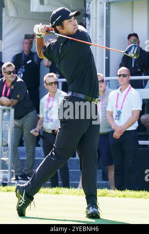 Montréal, Québec, Canada. 29 septembre 2024. Hideki Matsuyama (JPN) fait ses débuts au premier trou lors de la dernière ronde de la Coupe des Présidents 2024 au Club de golf Royal Montréal. (Crédit image : © Debby Wong/ZUMA Press Wire) USAGE ÉDITORIAL SEULEMENT! Non destiné à UN USAGE commercial ! Banque D'Images