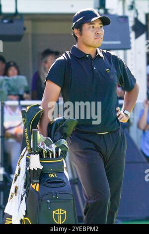 Montréal, Québec, Canada. 29 septembre 2024. Hideki Matsuyama (JPN) attend sur le premier tee lors de la finale de la Coupe des Présidents 2024 au Club de Golf Royal Montréal. (Crédit image : © Debby Wong/ZUMA Press Wire) USAGE ÉDITORIAL SEULEMENT! Non destiné à UN USAGE commercial ! Banque D'Images