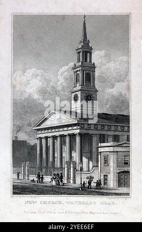 Vue de l'église Saint-Jean, Waterloo, Londres, construite en 1824 dans le style néo-grec, l'église a été sévèrement bombardée pendant le Blitz de la seconde Guerre mondiale. Banque D'Images