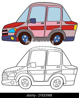 Coloriage page de voiture de police coloriage illustration isolée pour les enfants Banque D'Images