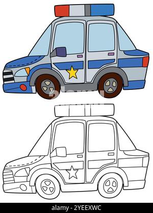 Coloriage page de voiture de police coloriage illustration isolée pour les enfants Banque D'Images