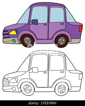 Coloriage page de voiture de police coloriage illustration isolée pour les enfants Banque D'Images