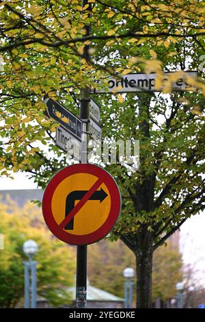 Hässleholm, Skåne, Suède. Octobre 28 2024. Signalisation routière suédoise. Banque D'Images