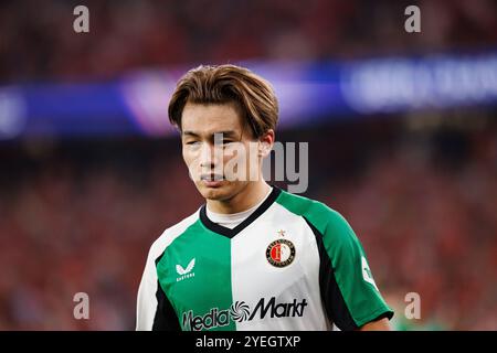 Ayase Ueda vu lors d'un match de Ligue des champions de l'UEFA entre les équipes de SL Benfica et Feyenoord (Maciej Rogowski) Banque D'Images