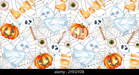 Ensemble de divers bonbons et bonbons illustration aquarelle, un dessert populaire pendant la célébration d'Halloween, isolé du fond. Concept de conception po Banque D'Images