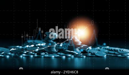 La croissance financière de l'entreprise était évidente dans le graphique d'investissement, où une flèche vers le haut sur le graphique indiquait une augmentation des bénéfices, le succès. finances, croissance, g Banque D'Images