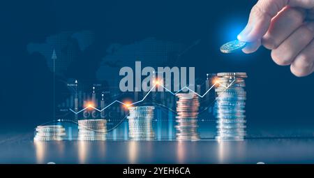 La croissance financière de l'entreprise était évidente dans le graphique d'investissement, où une flèche vers le haut sur le graphique indiquait une augmentation des bénéfices, le succès. finances, croissance, g Banque D'Images