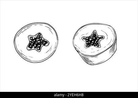 Tranches de papaye aromatique juteuse illustration isolée vectorielle dessinée à la main en noir et blanc. Croquis graphique réaliste de fruit de pawpaw sucré exotique Illustration de Vecteur