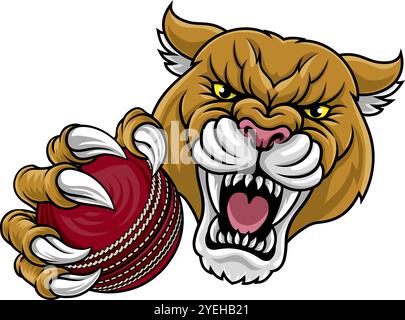 Cougar Panther Mountain Lion Puma Cricket Mascot Illustration de Vecteur