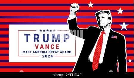 Logo de la campagne Donald Trump 2024 et portrait de Donald Trump. Banque D'Images