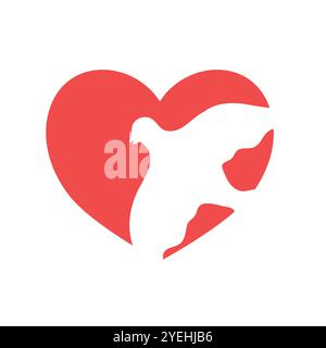 Coeur rouge avec silhouette de colombe blanche. Illustration vectorielle Illustration de Vecteur