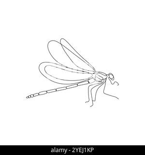 Insecte libellule dans un dessin au trait continu. Illustration vectorielle minimale dessinée à la main. Illustration de Vecteur