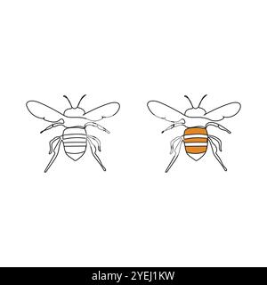 Abeille de miel dans un style de dessin de ligne. Abeille insecte. Illustration vectorielle dessinée à la main. Illustration de Vecteur