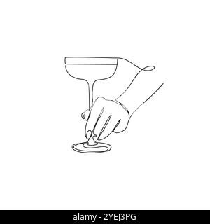 Main tient un verre avec cocktail. Dessin à une ligne. Illustration vectorielle dessinée à la main. Illustration de Vecteur