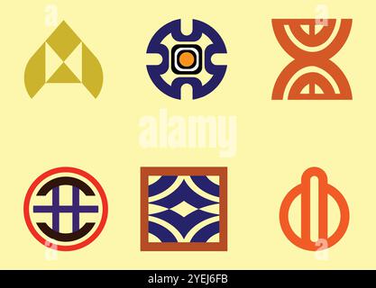 Six conceptions de logo en forme différentes pour les entreprises commerciales. Illustration de Vecteur