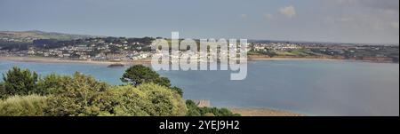 Marazion, vu d'en haut sur St Michael's Mount, Cornwall, Royaume-Uni. Banque D'Images