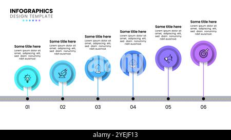 Modèle d'infographie avec icônes et 6 options ou étapes. Route. Peut être utilisé pour la mise en page de flux de travail, le diagramme, la bannière, la conception Web. Illustration vectorielle Illustration de Vecteur