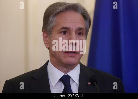 Le secrétaire d'État américain Antony Blinken tient une conférence de presse à la suite des pourparlers du dialogue stratégique américano-ukrainien au Département d'État à Washingto Banque D'Images