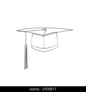 Chapeau de graduation dans un style de dessin de ligne. Casquette de remise des diplômes, chapeau mortarboard. Illustration vectorielle dessinée à la main. Illustration de Vecteur