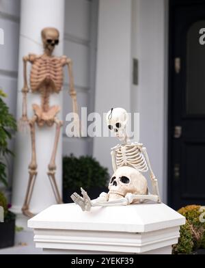 Une maison décorée pour Halloween sur Elgin Crescent à Notting Hill, ouest de Londres, prête à accueillir des trucs ou des traiteurs sur All Hallows' Eve. Date de la photo : jeudi 31 octobre 2024. Banque D'Images