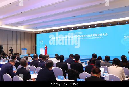 (241031) -- SHANGHAI, 31 oct., 2024 (Xinhua) -- les invités assistent à la cérémonie d'ouverture de la Journée mondiale des villes 2024 en Chine et de la Conférence mondiale des villes ODD 2024 à Shanghai, dans l'est de la Chine, 31 oct. 2024. La Journée mondiale des villes est née de l'exposition universelle de Shanghai de 2010, en particulier de la Déclaration de Shanghai, qui prônait l'idée de « meilleure ville, meilleure vie ». Célébrée chaque année le 31 octobre, la journée promeut le dialogue urbain international. Cette année, les événements de la Journée mondiale des villes 2024 à Shanghai, qui ont pour thème « construire des villes centrées sur les personnes pour une vie meilleure », comprenaient une cérémonie d'ouverture, une série de manifestations Banque D'Images