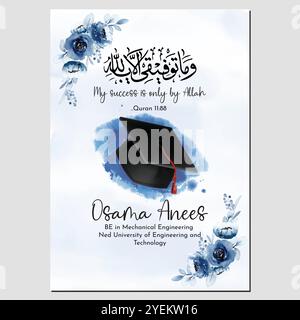 Modèle de cadre de graduation islamique. Verset de la traduction du Coran ET MON SUCCÈS N'EST PAS MAIS PAR ALLAH - وما توفيقي الا بالله . nom et nom uni. Illustration de Vecteur
