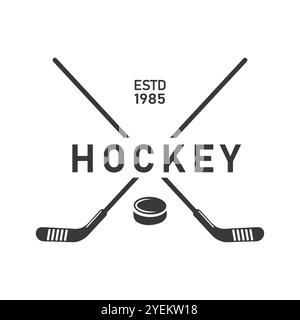 Logo de hockey vintage avec bâton et symbole de Puck pour l'illustration de conception de club de sport ou de vecteur d'équipe Illustration de Vecteur