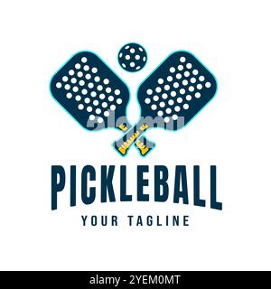 Logo Pickle ball avec raquette croisée et balle sur le dessus illustration de conception sportive vectorielle Illustration de Vecteur