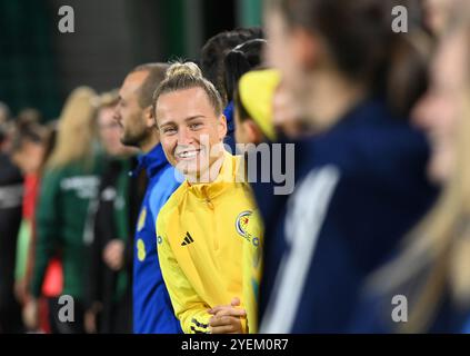 Mardi 29 octobre UEFA WomenÕs European Championship Play-Off Scotland v Hungary Easter Road Stadium , Edinburgh. Scotlands Rachel McLauchlan posit Banque D'Images