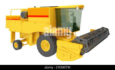 Moissonneuse-batteuse jaune isolée sur fond blanc Banque D'Images