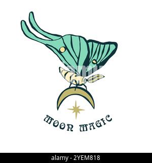 Luna Moth illustration dessinée à la main isolé sur blanc Illustration de Vecteur