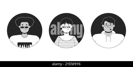 Les gens occasionnels d'affaires divers avatars vectoriels 2D noir et blanc ensemble d'illustration Illustration de Vecteur