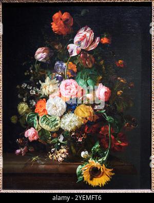 Nature morte de fleurs dans un vase en verre sur un bord de marbre, 1710, Rachel Ruysch (1664-1750), The National Gallery, Londres, ROYAUME-UNI Banque D'Images