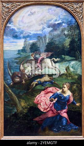 Saint George et le Dragon, vers 1555, Jacopo Tintoretto (vers 1518-1594), The National Gallery, Londres, Royaume-Uni Banque D'Images