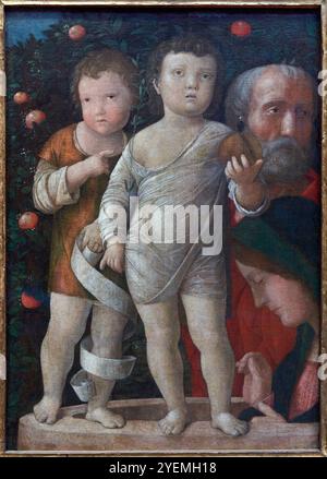 La Sainte famille avec Saint Jean Baptiste, vers 1500, Andrea Mantegna (vers 1431- 1506), la National Gallery, Londres, Royaume-Uni Banque D'Images