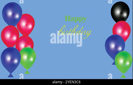 Un ensemble coloré et festif de motifs d'anniversaire, avec ballons, chapeaux de fête et confettis. Idéal pour créer des cartes d'anniversaire joyeuses Illustration de Vecteur